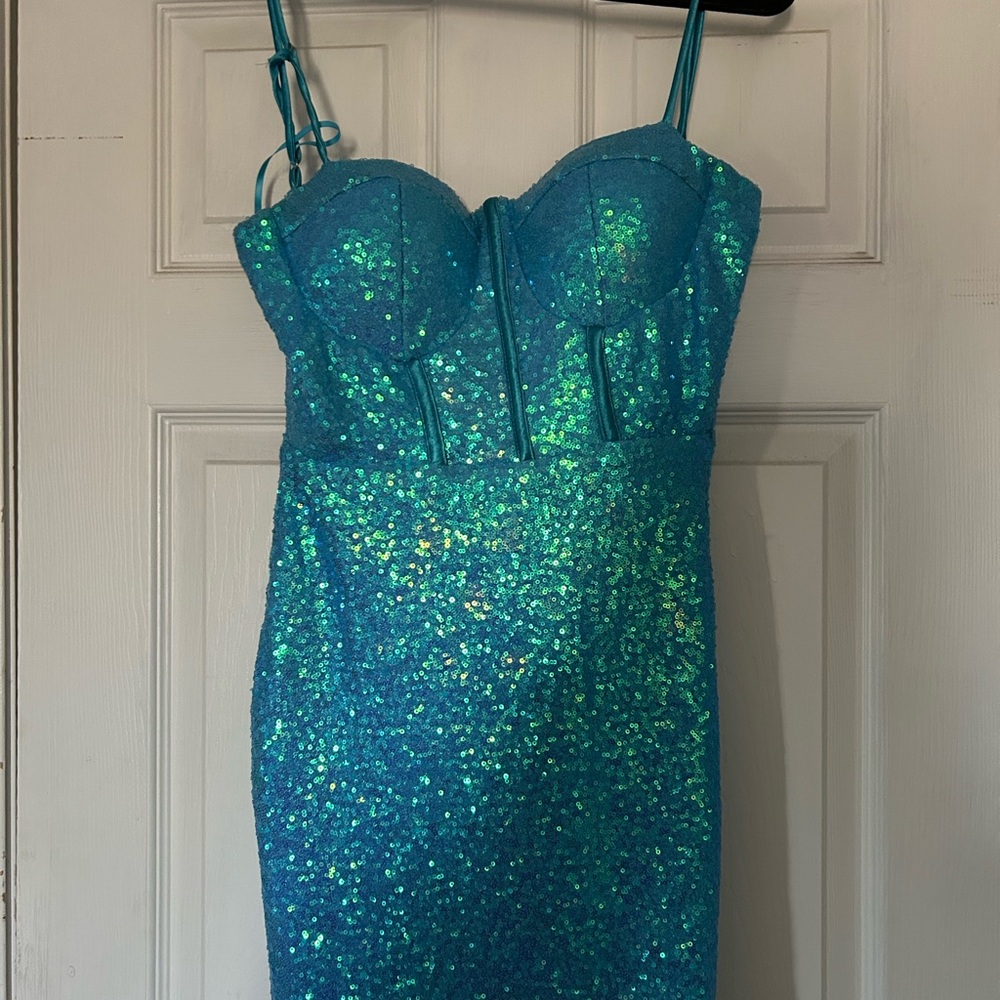Dazzling Teal Sequin Mini Dress